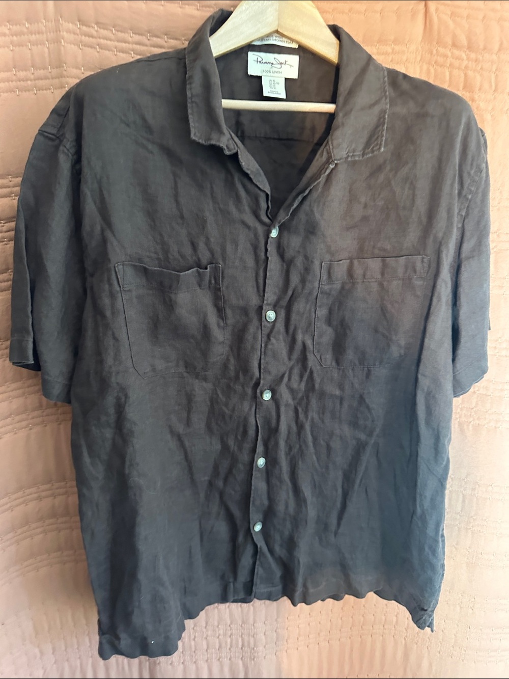 Panama Jack Men's Dark Brown Short-Sleeve Linen Button-Down Shirt